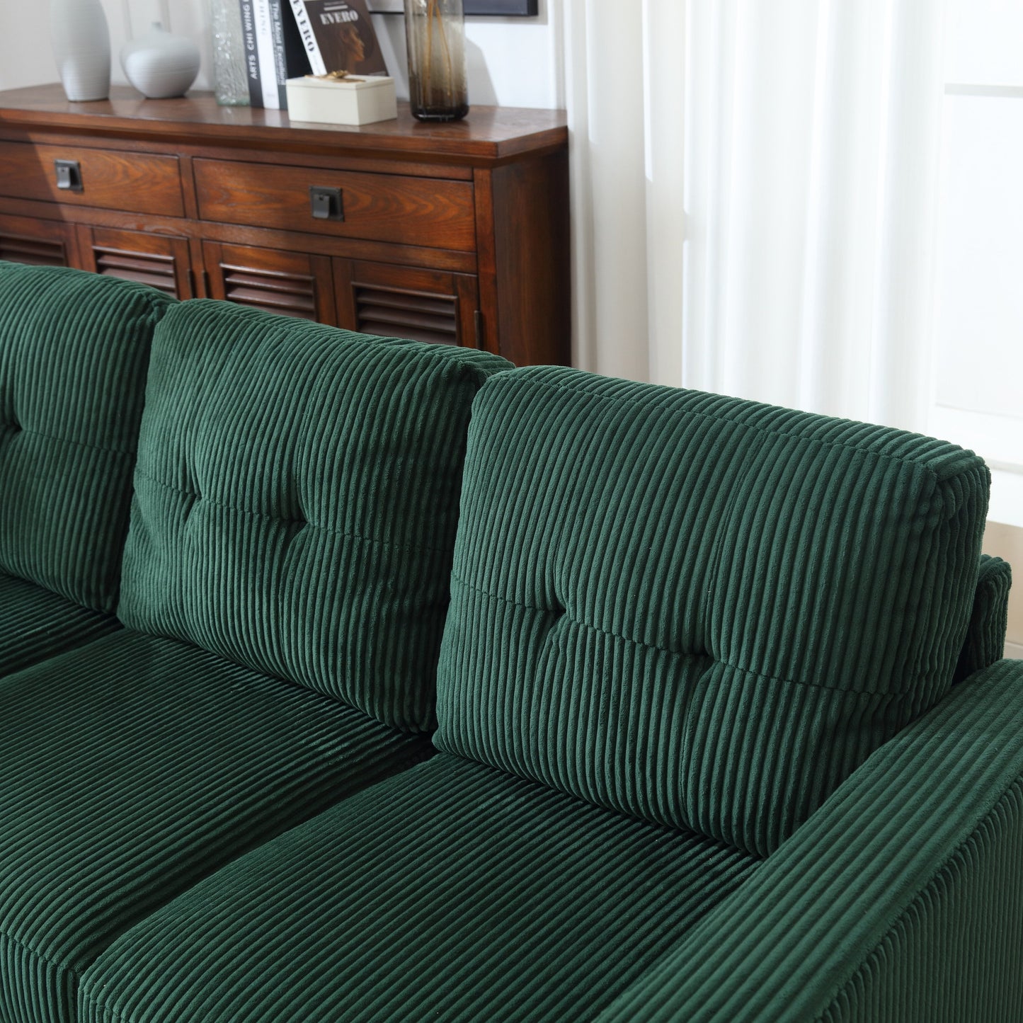 Divano a L in velluto verde da 73,62'' con tessuto adatto agli animali domestici, chaise longue reversibile e facile da montare