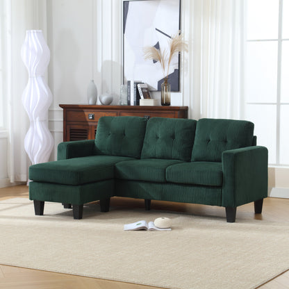 Divano a L in velluto verde da 73,62'' con tessuto adatto agli animali domestici, chaise longue reversibile e montaggio rapido