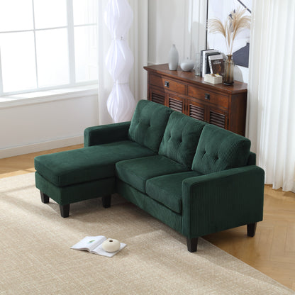 Divano a L in velluto verde da 73,62'' con tessuto adatto agli animali domestici, chaise longue reversibile e montaggio rapido