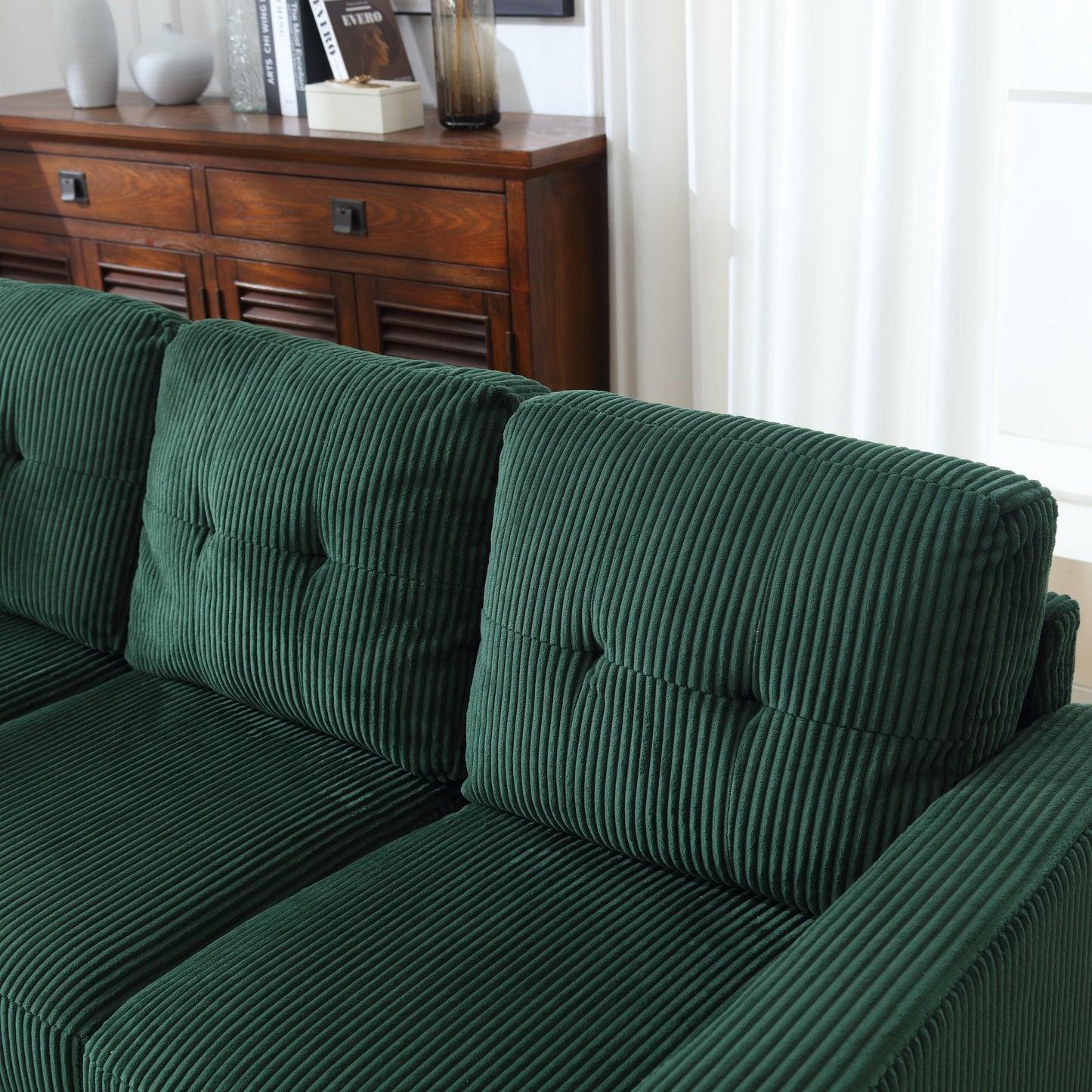 Divano a L in velluto verde da 73,62'' con chaise longue reversibile e facile da montare