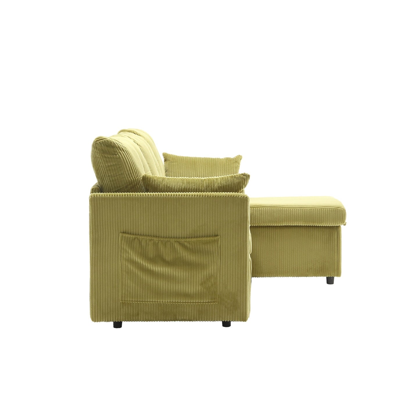 Divano a L in tessuto Green 81.1 con chaise longue reversibile, contenitore e struttura in legno massello