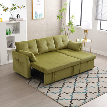 Divano a L in tessuto Green 81.1 con chaise longue reversibile, contenitore e struttura in legno massello