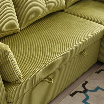 Divano a L in tessuto Green 81.1 con chaise longue reversibile, contenitore e struttura in legno massello