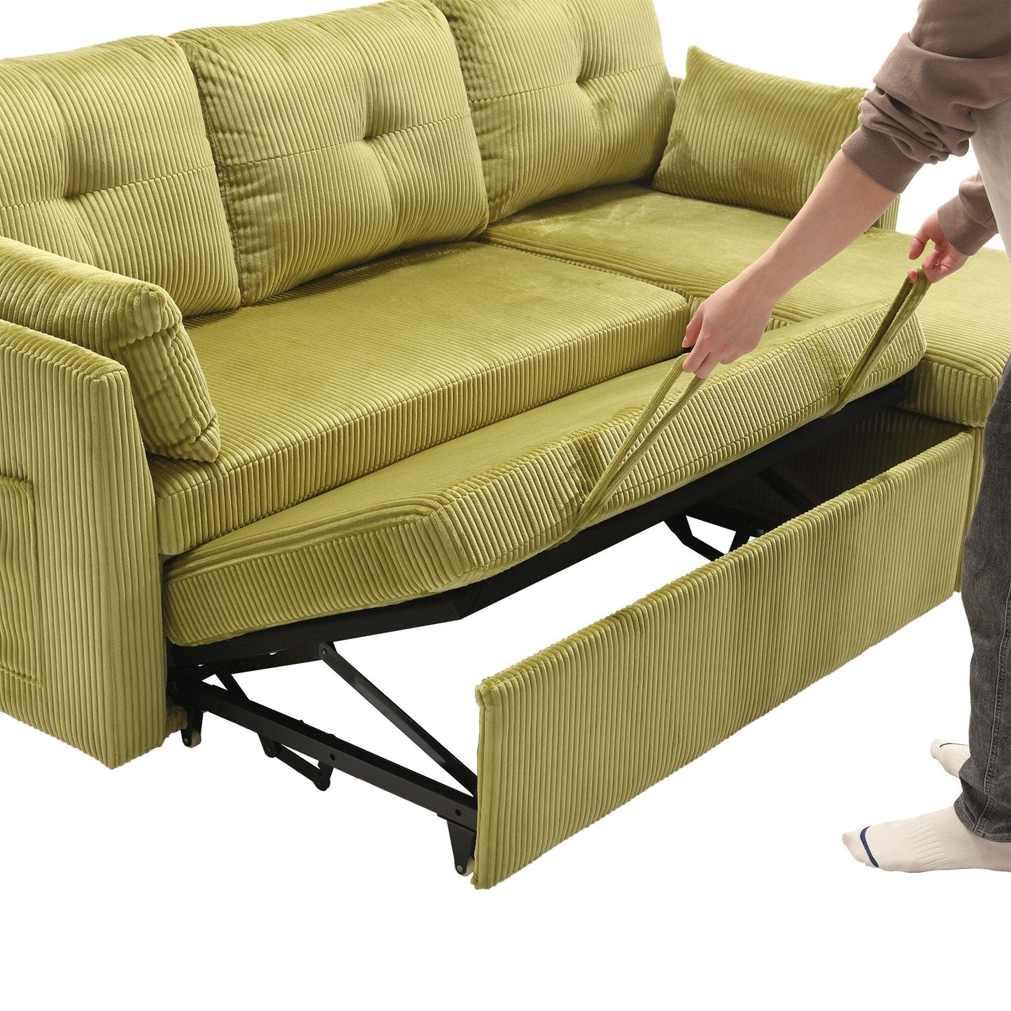 Divano a L in tessuto Green 81.1 con chaise longue reversibile, contenitore e struttura in legno massello