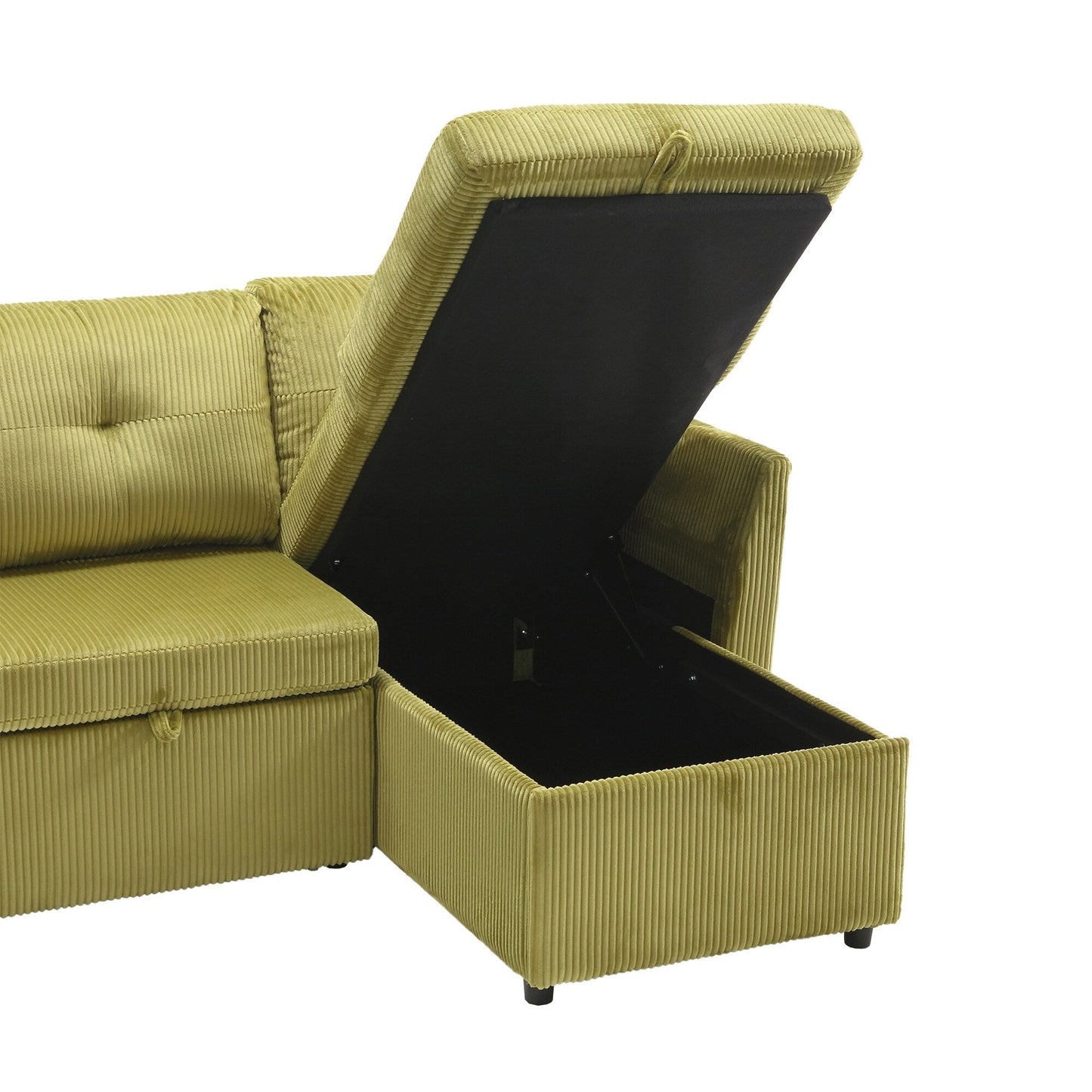 Divano a 3 posti a forma di L in velluto a coste verde da 81,1'', con chaise longue reversibile, sedili contenitore, struttura in legno massello