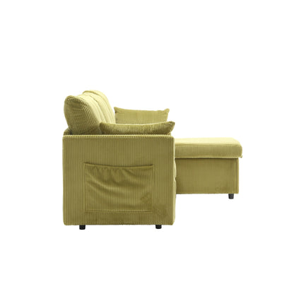 Divano a 3 posti a forma di L in velluto a coste verde da 81,1'', con chaise longue reversibile, sedili contenitore, struttura in legno massello