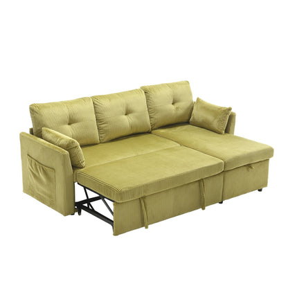 Divano a 3 posti a L in velluto a coste verde da 81,1'' con chaise longue reversibile e sedili contenitore