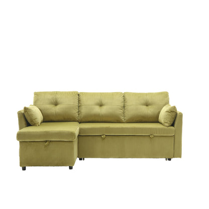Divano a 3 posti a L in velluto a coste verde da 81,1'' con chaise longue reversibile e sedili contenitore