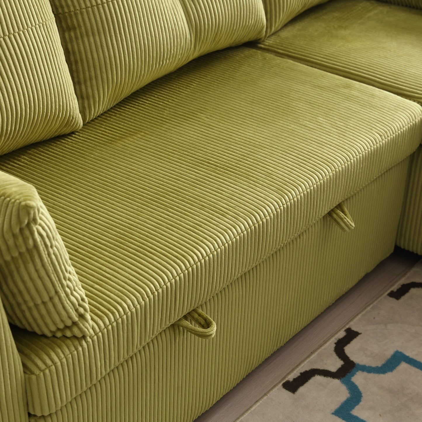 Divano a 3 posti a L in velluto a coste verde da 81,1'' con chaise longue reversibile e sedili contenitore