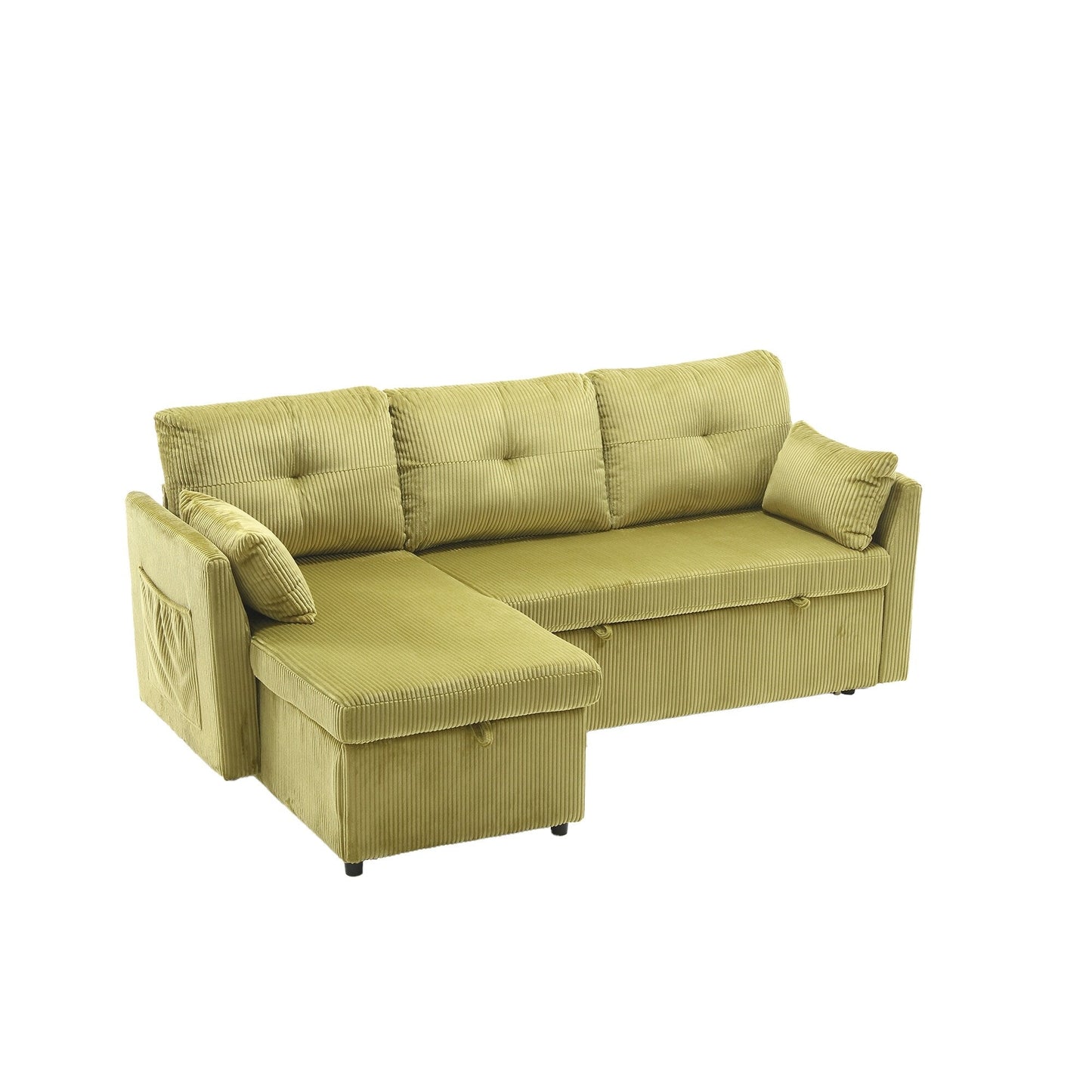 Divano a 3 posti a L in velluto a coste verde da 81,1'' con chaise longue reversibile e sedili contenitore