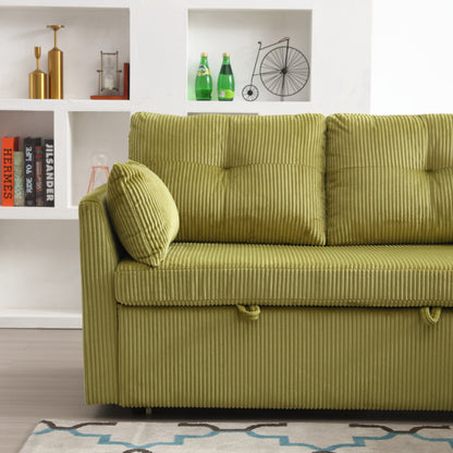 Divano a 3 posti a L in velluto a coste verde da 81,1'' con chaise longue reversibile e sedili contenitore