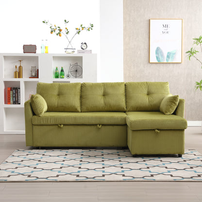 Divano a 3 posti a L in velluto a coste verde da 81,1'' con chaise longue reversibile e sedili contenitore