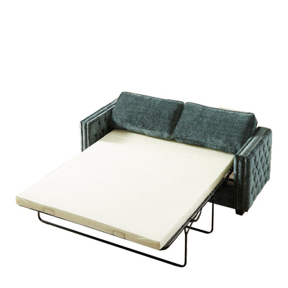 Divano letto a 3 posti Green 81 Chenille Nailheads con materasso in memory foam per soggiorno