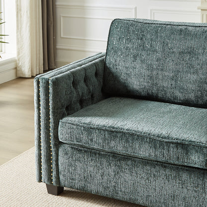 Divano letto a 3 posti Green 81 Chenille Nailheads con materasso in memory foam per soggiorno