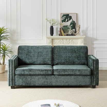 Divano letto a 3 posti Green 81 Chenille Nailheads con materasso in memory foam per soggiorno