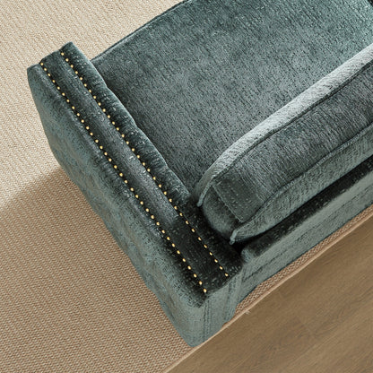 Divano letto a 3 posti Green 81 Chenille Nailheads con materasso in memory foam per soggiorno