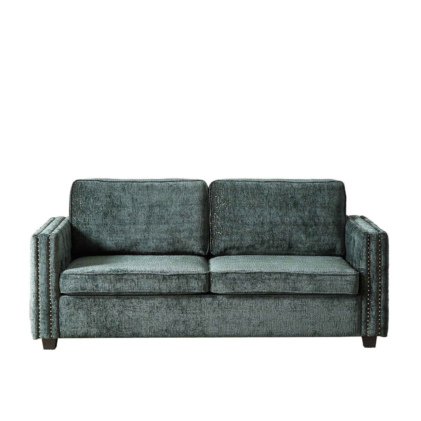 Divano letto a 3 posti Green 81 Chenille Nailheads con materasso in memory foam per soggiorno