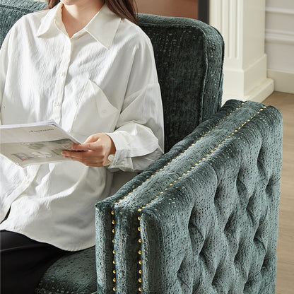 Divano letto a 3 posti Green 81 Chenille Nailheads con materasso in memory foam per soggiorno