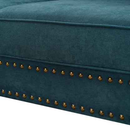 Divano moderno in ciniglia verde 82 a 3 posti, con gambe marroni, 2 cuscini e cuscini rimovibili, schienale