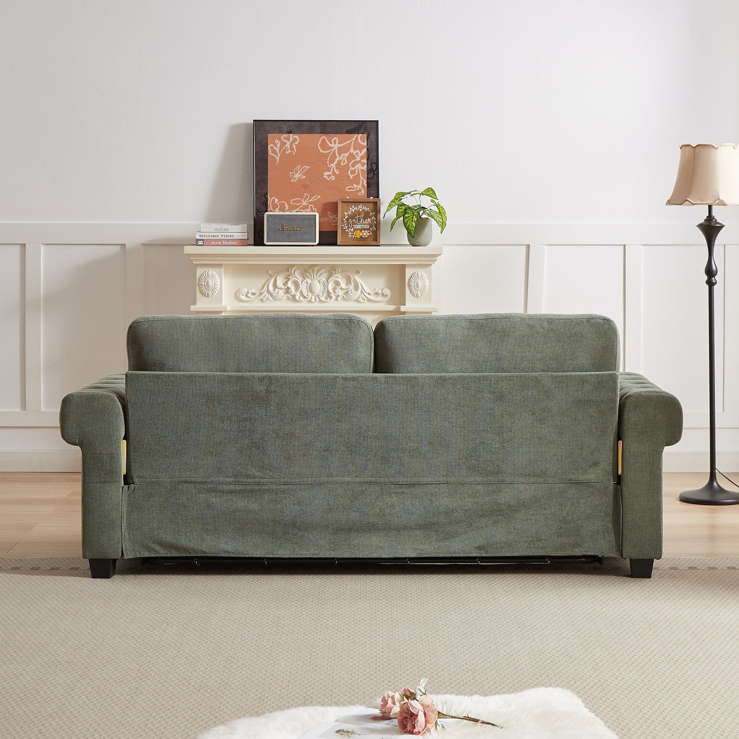 Divano letto trasformabile 2 in 1 in poliestere, 3 posti, con borchie, con materasso pieghevole, per soggiorno, colore verde 83,8