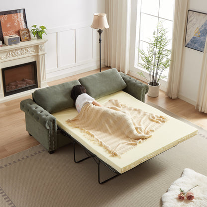 Divano letto trasformabile 2 in 1 in poliestere, 3 posti, con borchie, con materasso pieghevole, per soggiorno, colore verde 83,8