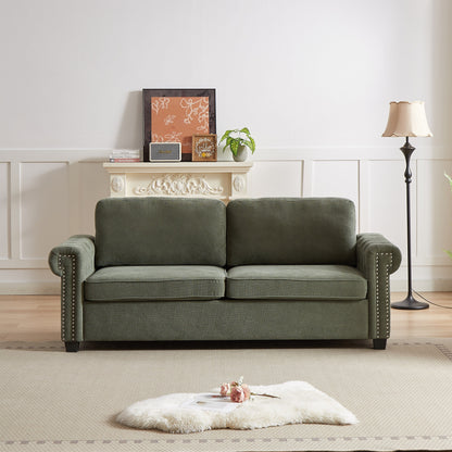 Divano letto trasformabile 2 in 1 in poliestere, 3 posti, con borchie, con materasso pieghevole, per soggiorno, colore verde 83,8