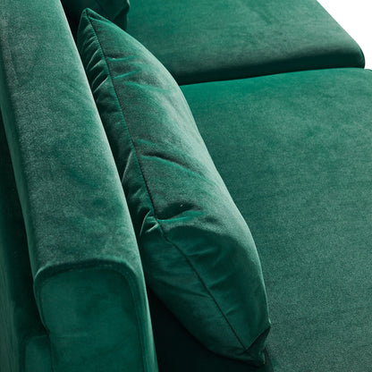 Divano moderno in velluto verde da 85,44'' a 3 posti con 2 cuscini, gambe in metallo dorato, schiuma ad alta densità, eleganza senza tempo