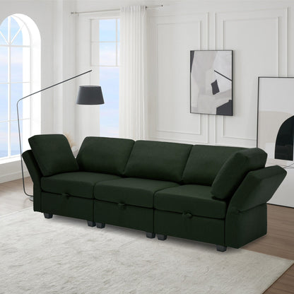 Divano modulare verde da 87,9'' a 3 posti con schienali regolabili, sedute contenitore e design con cuscini trapuntati