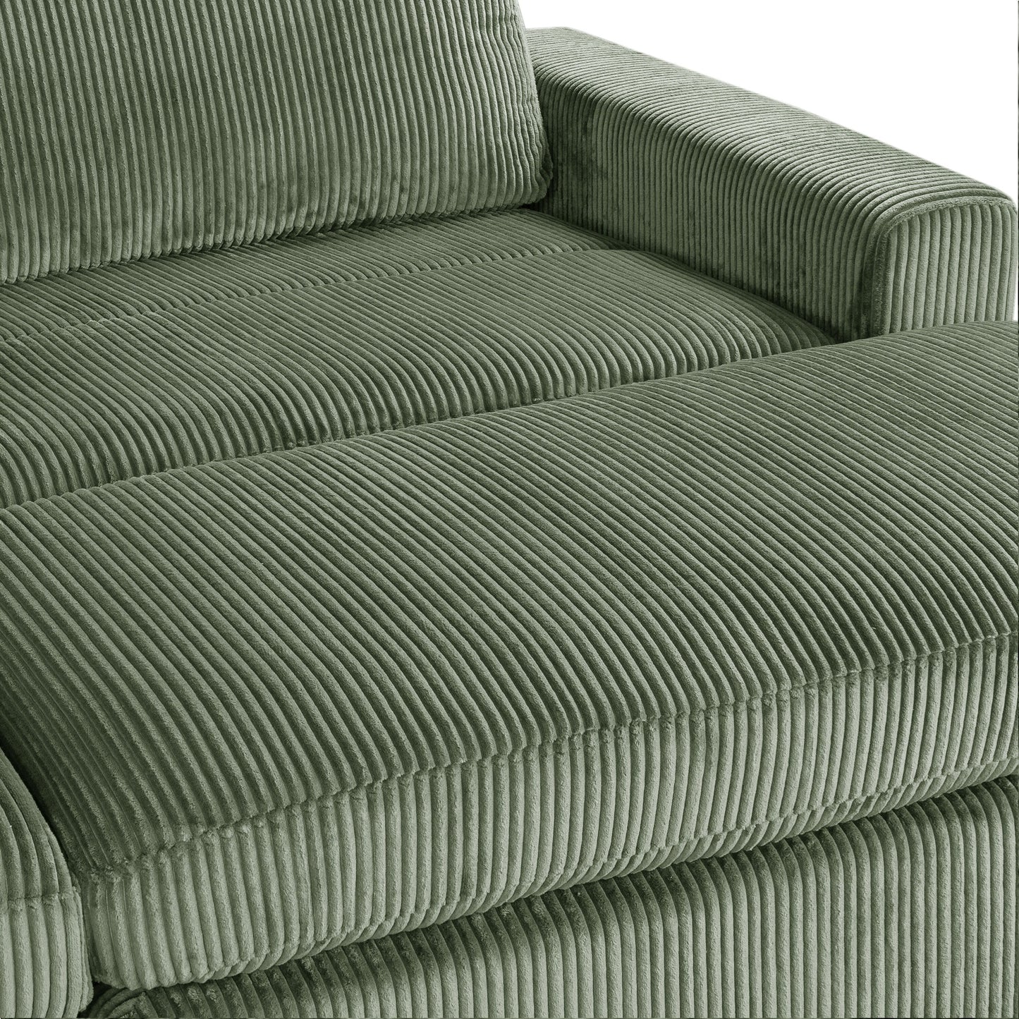 Divano letto in velluto a coste verde da 90'' con pouf staccabili, due cuscini e spazio di archiviazione