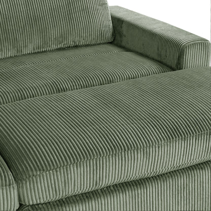 Divano letto in velluto a coste verde da 90'' con pouf staccabili, due cuscini e spazio di archiviazione