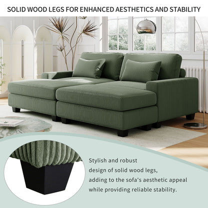 Divano a 2 posti in poliestere verde da 90'' con cuscini posteriori rimovibili e pouf staccabili