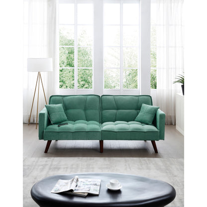 Divano letto a due posti in ciniglia verde con porta di ricarica USB