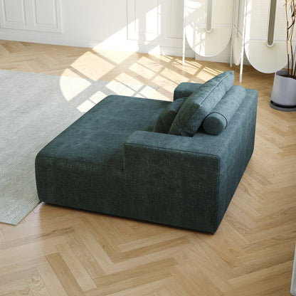 Divano letto singolo in ciniglia verde con cuscino per schienale