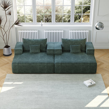 Divano letto singolo in ciniglia verde con cuscino per schienale