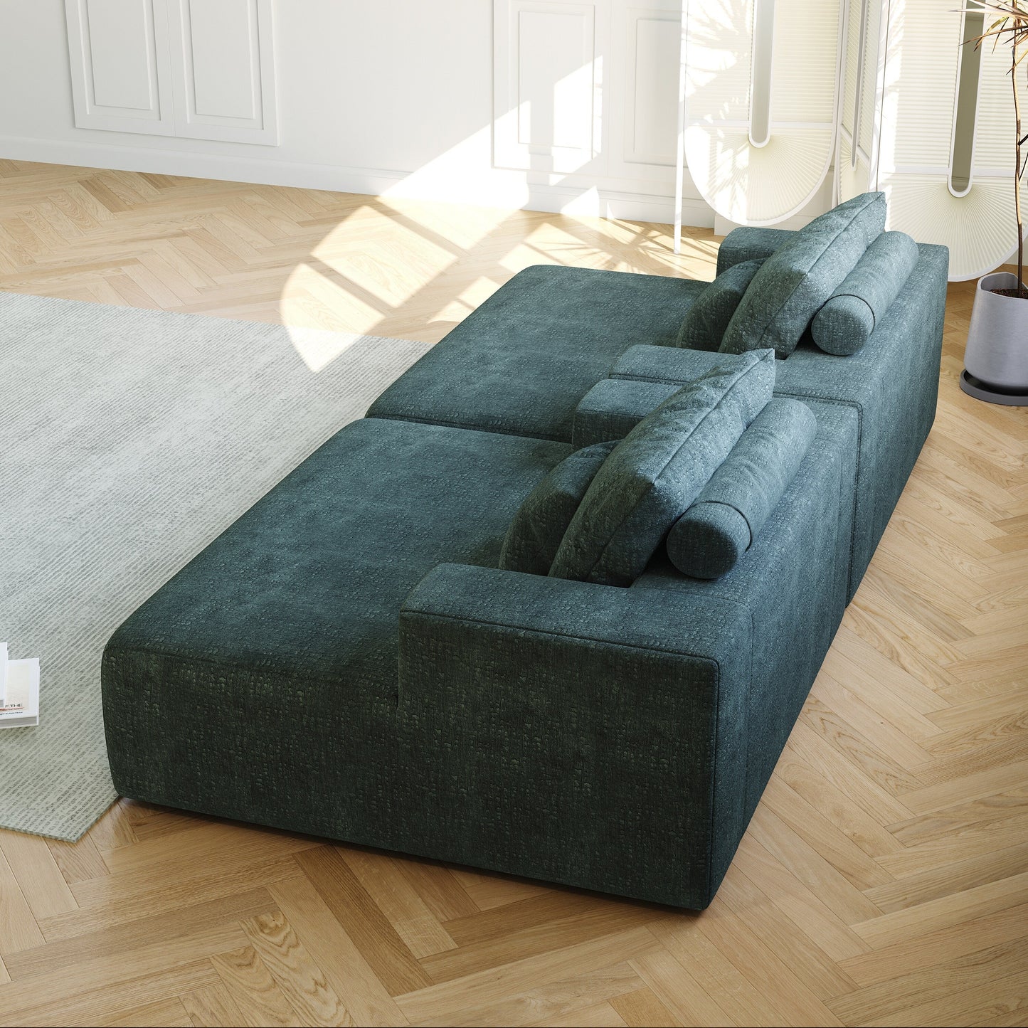 Divano letto singolo in ciniglia verde con cuscino per schienale