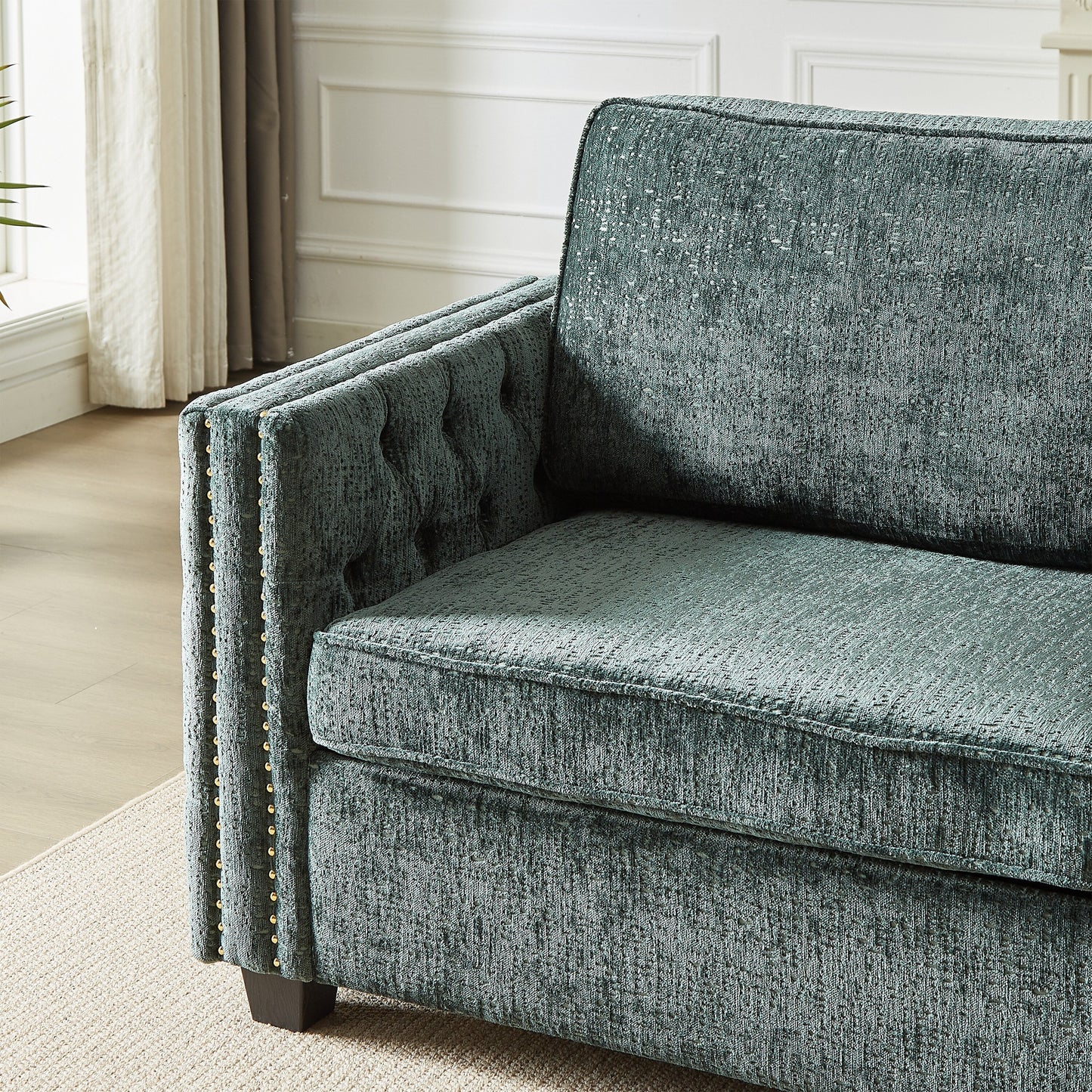 Divano letto in ciniglia verde con materasso in memory foam