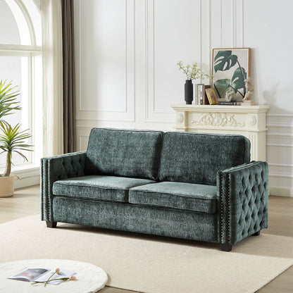 Divano letto in ciniglia verde con materasso in memory foam