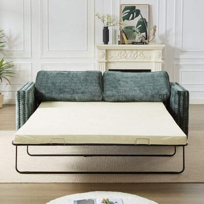 Divano letto in ciniglia verde con materasso in memory foam