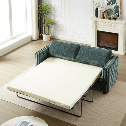 Divano letto in ciniglia verde con materasso in memory foam