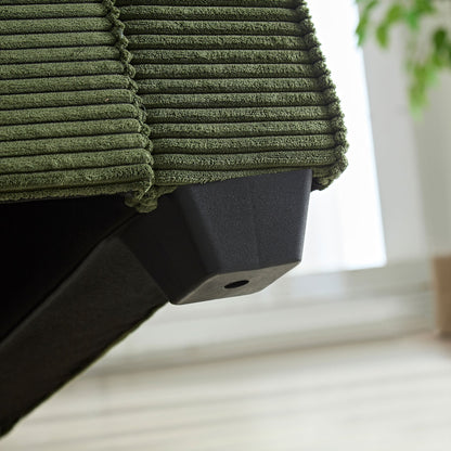 Divano a 3 posti in velluto a coste verde con portabicchieri e contenitore