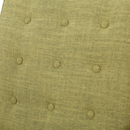 Poltrona reclinabile imbottita Mid-Century in tessuto verde con poggiapiedi, schienale con bottoni trapuntati e gambe in legno di faggio