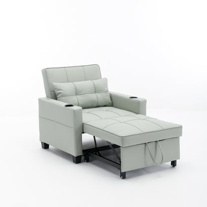 Divano letto trasformabile in similpelle verde con porte USB