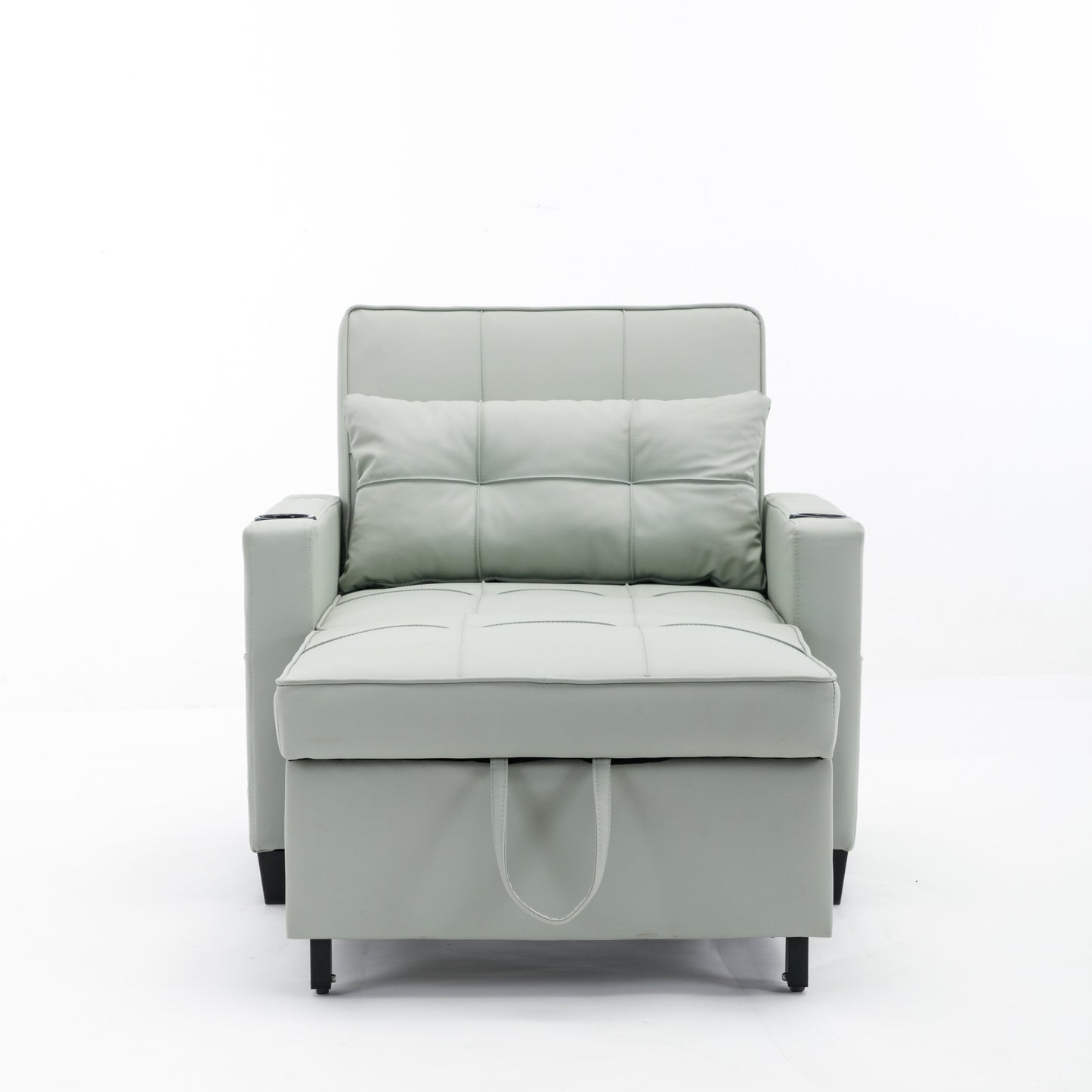 Divano letto trasformabile in similpelle verde con porte USB