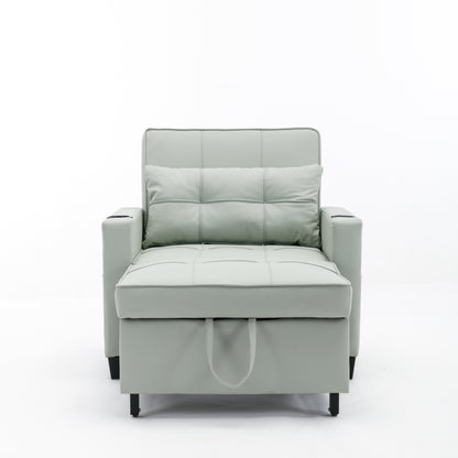 Divano letto trasformabile in similpelle verde con porte USB