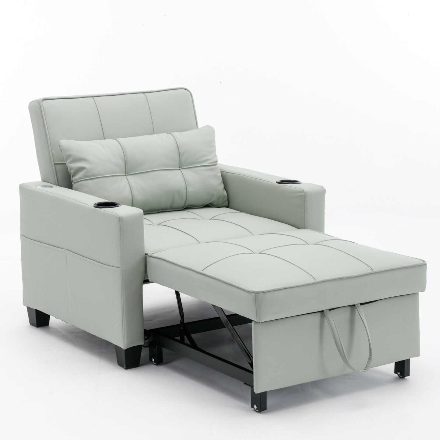 Divano letto trasformabile in similpelle verde con porte USB