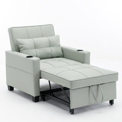 Divano letto trasformabile in similpelle verde con porte USB