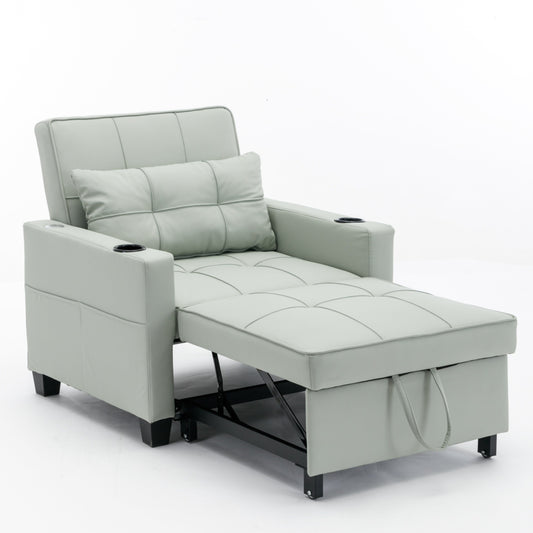 Divano letto trasformabile in similpelle verde con porte USB