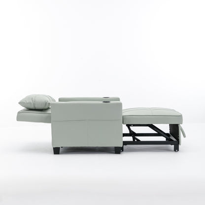 Divano letto trasformabile in similpelle verde con porte USB