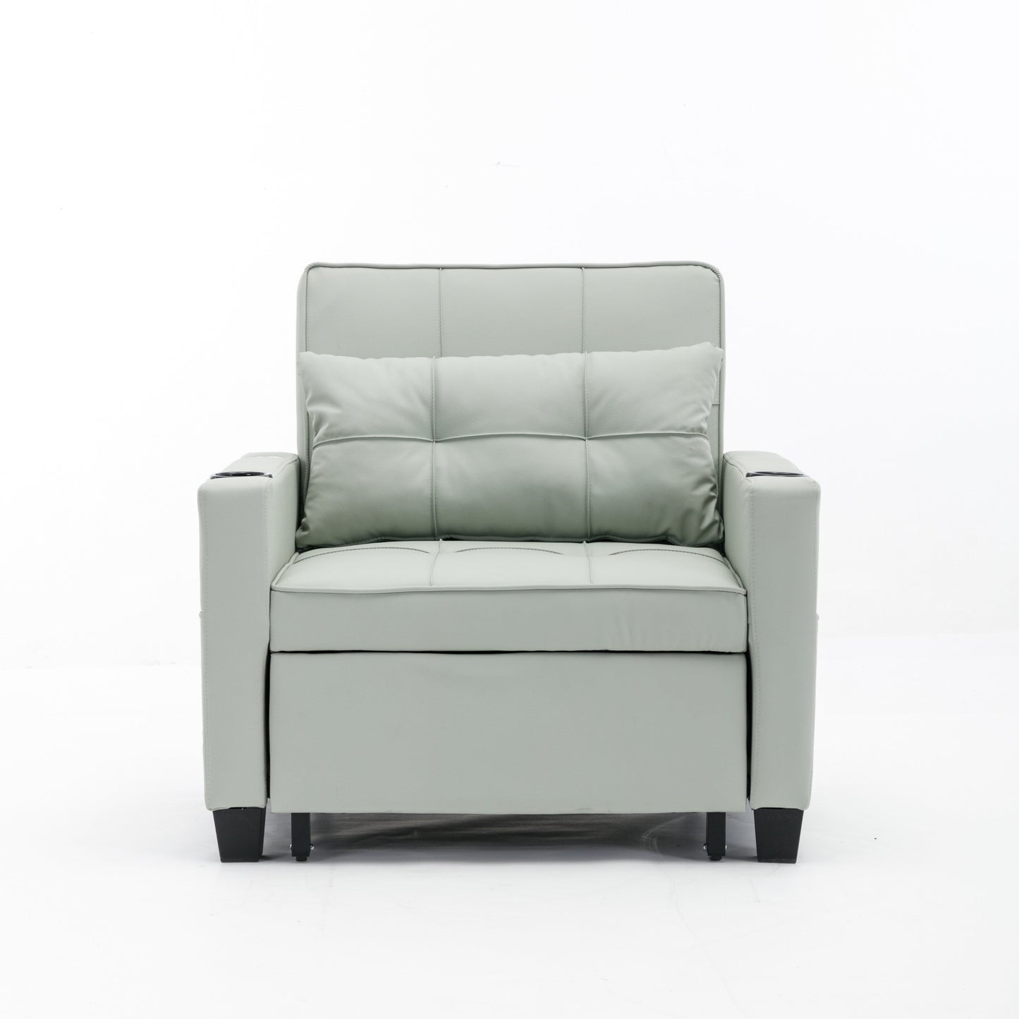 Divano letto trasformabile in similpelle verde con porte USB