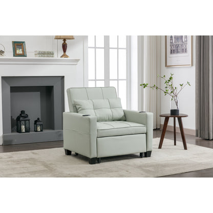 Divano letto trasformabile in similpelle verde con porte USB